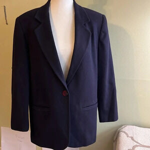 Vintage Sag Harbor 100% pure wool navy blue one button blazer jacket
